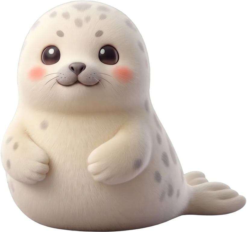 Seal, the app's mascot: a small spotted seal pup sitting up, facing you.