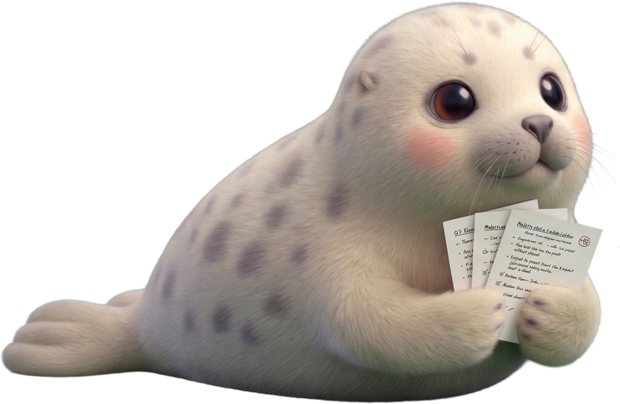 Seal, the app's mascot, holding a handful of meeting notes.